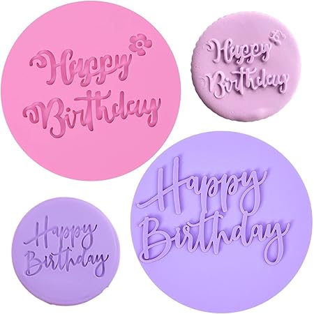 Crethinkaty 2 Pieces Happy Birthday Fondant Embosser 3D Design Cookie Stamp for Baking Cookies,Decorating Cake/Sugar Paste/Cupcake