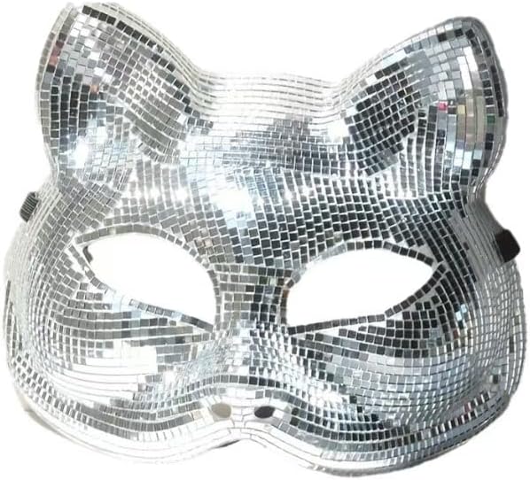 Creative and cute Disco Cat Mask, Mirror Ball Mosaic Design, Party Costume Accessory，2 colors to choose from