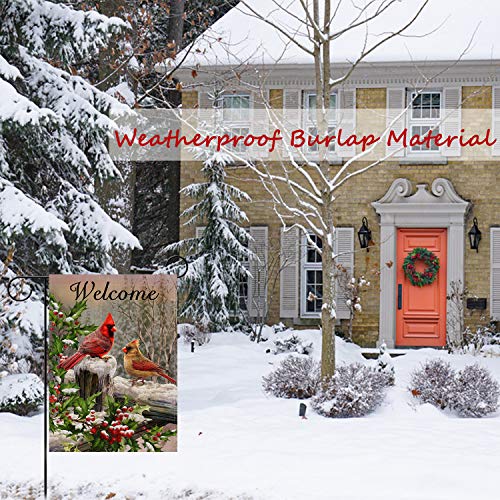 Selmad Home Decorative Merry Christmas Cardinal Garden Flag Welcome Winter Double Sided, Rustic Quote Red Birds House Yard Flag For Xmas, Outside New Year Holly Berry Vintage Outdoor Decorations 12X18 #TOP4