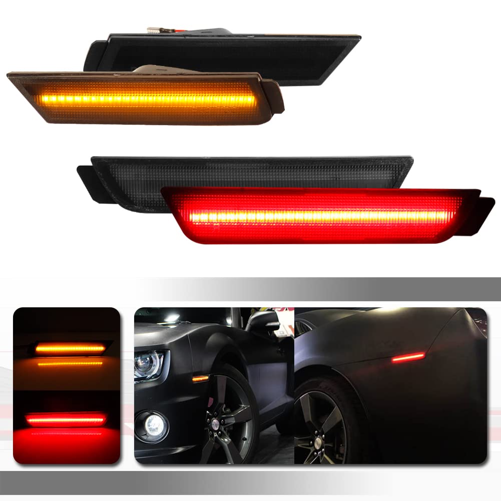 Tonsya For 2010 2011 2012 2013 2014 2015 Chevrolet Camaro Front Rear Bumper Side Marker Lights Full Amber & Red Led Lamps Smoked Lens 4 pcs