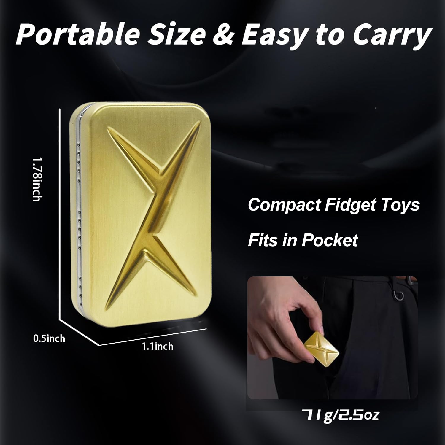 Vitoki Metal Fidget Slider for Adults,All-Direction Magnetic Slide Fidget Toys Anxiety Relief,Office Desk Sensory Toys for ADHD/ADD/Autism(Gold) - Image 2