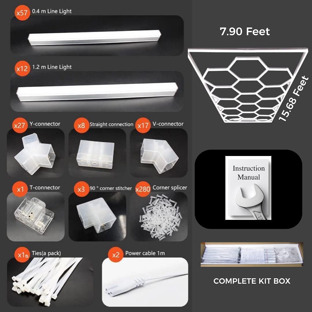 LED-Licht, sechseckig, für Auto-Details, 534 W, 60.000 lm, 6500 K, tagesweiß, für Autopflege, Waschraum, Garagendecke