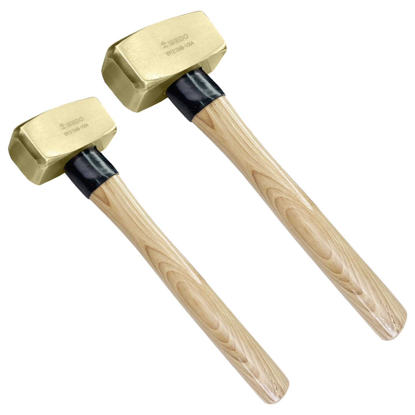 WEDO 2PCS Sledgehammer, 1lb+2lb(500g+1000g), Brass Club Hammer with Wooden Handle, Die-Forged,Corrosion Resistant, DIN Standard