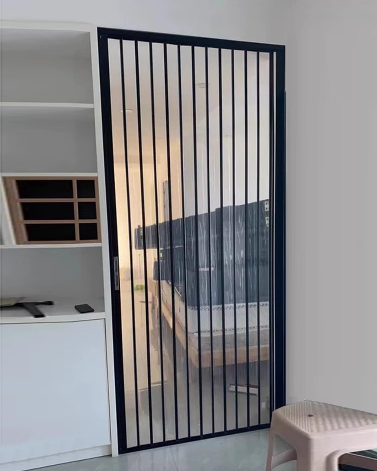 Czarny akordeon Concertina drzwi - składane przegrody do łazienki i wnętrza pokoju z przezroczystym szkłem akrylowym, żaluzja, wielowarstwowa konstrukcja, 80 x 80 x 200 cm
