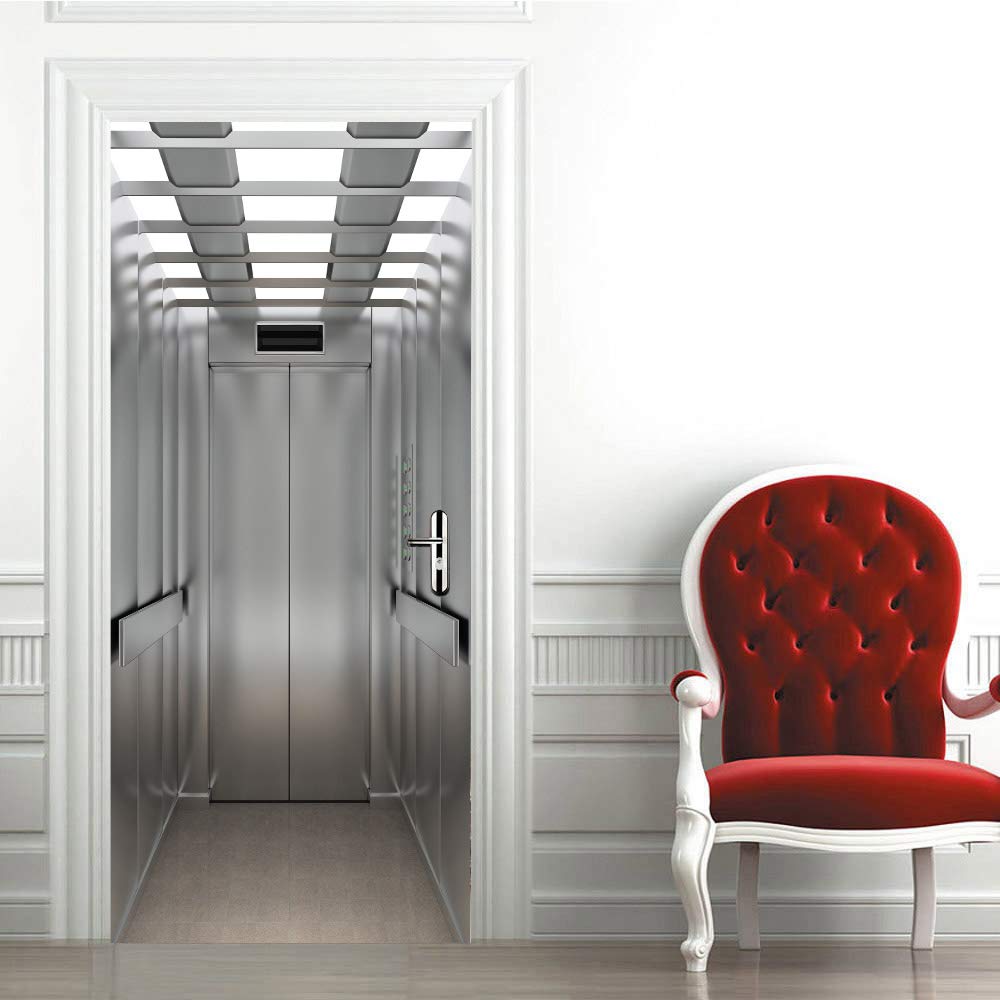 Sticker porte trompe l'oeil espace ascenseur papier peint amovible 3D