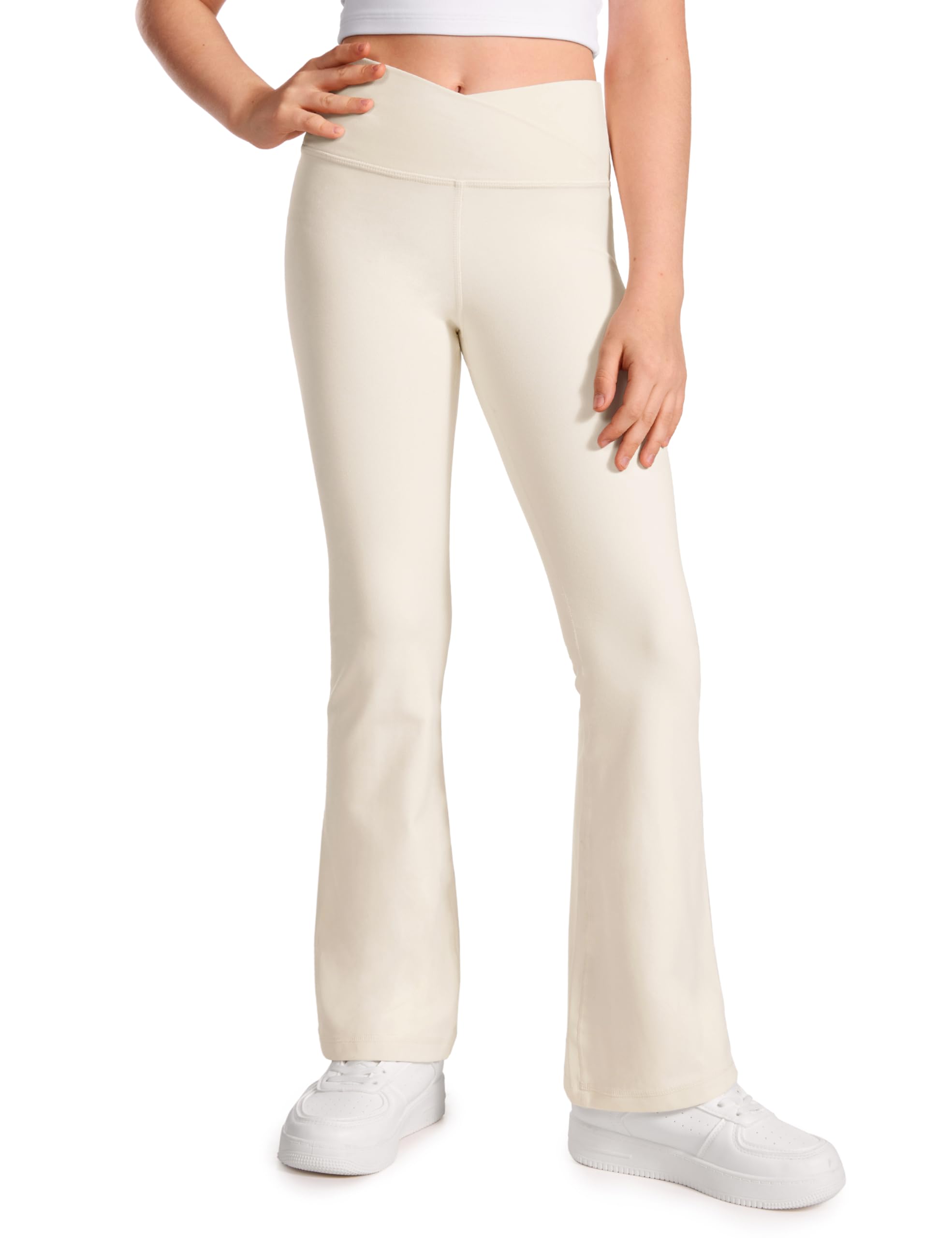 CRZ YOGA Butterluxe Mädchen Cross Waist Sport Leggings Bootcut Schlaghose Blickdicht Soft Workout Leggings Kinder Pants