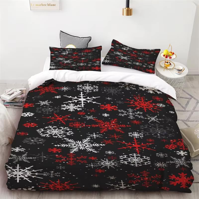 Housse de couette Noël flocons fond noir parure de lit premium 180x210