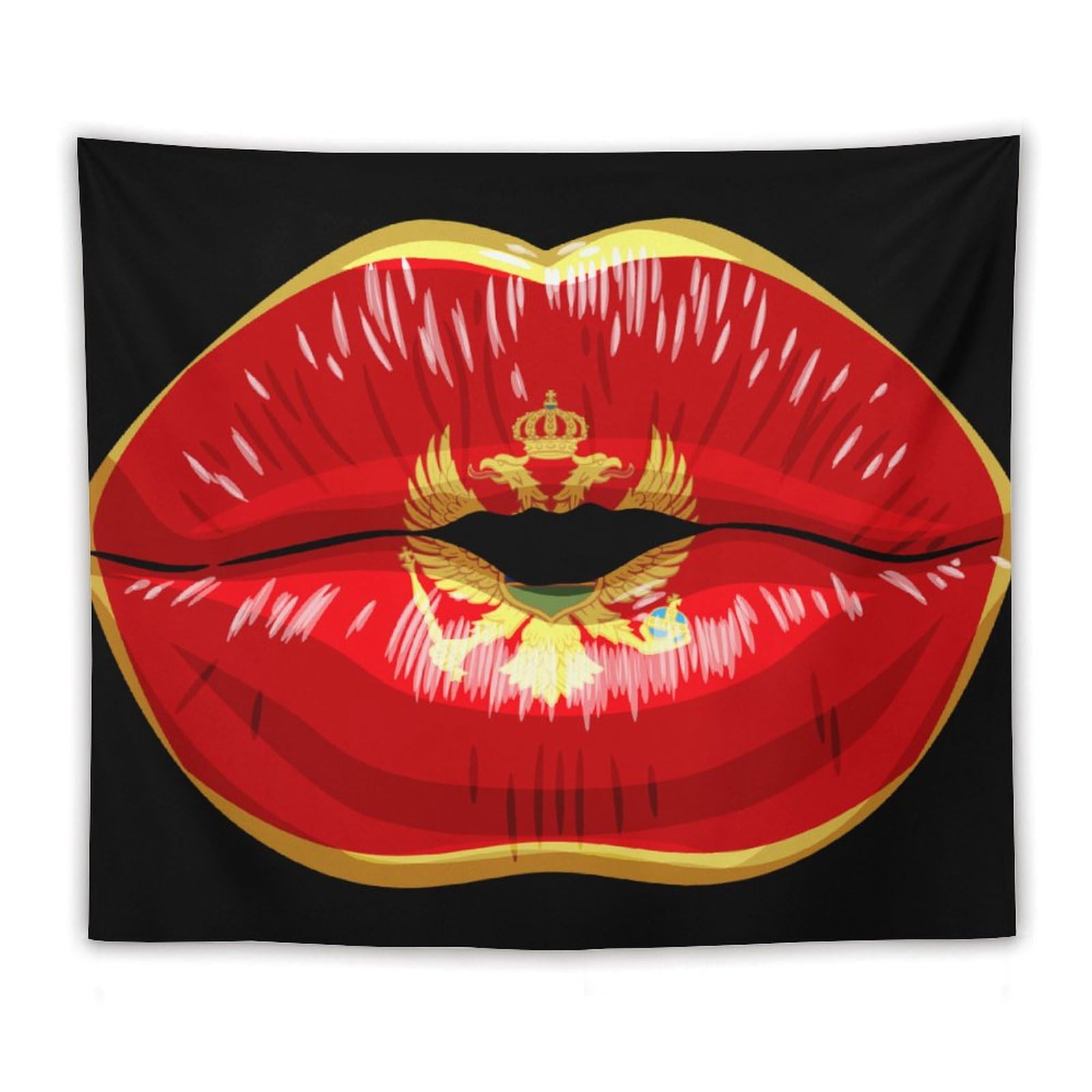 XingFox Montenegro Flag Lips Tapestry Wall Hanging, National Flag Art Wall Decoration Tapestry, For Bedroom Living Room Dorm Home Decoration, 50"x60"