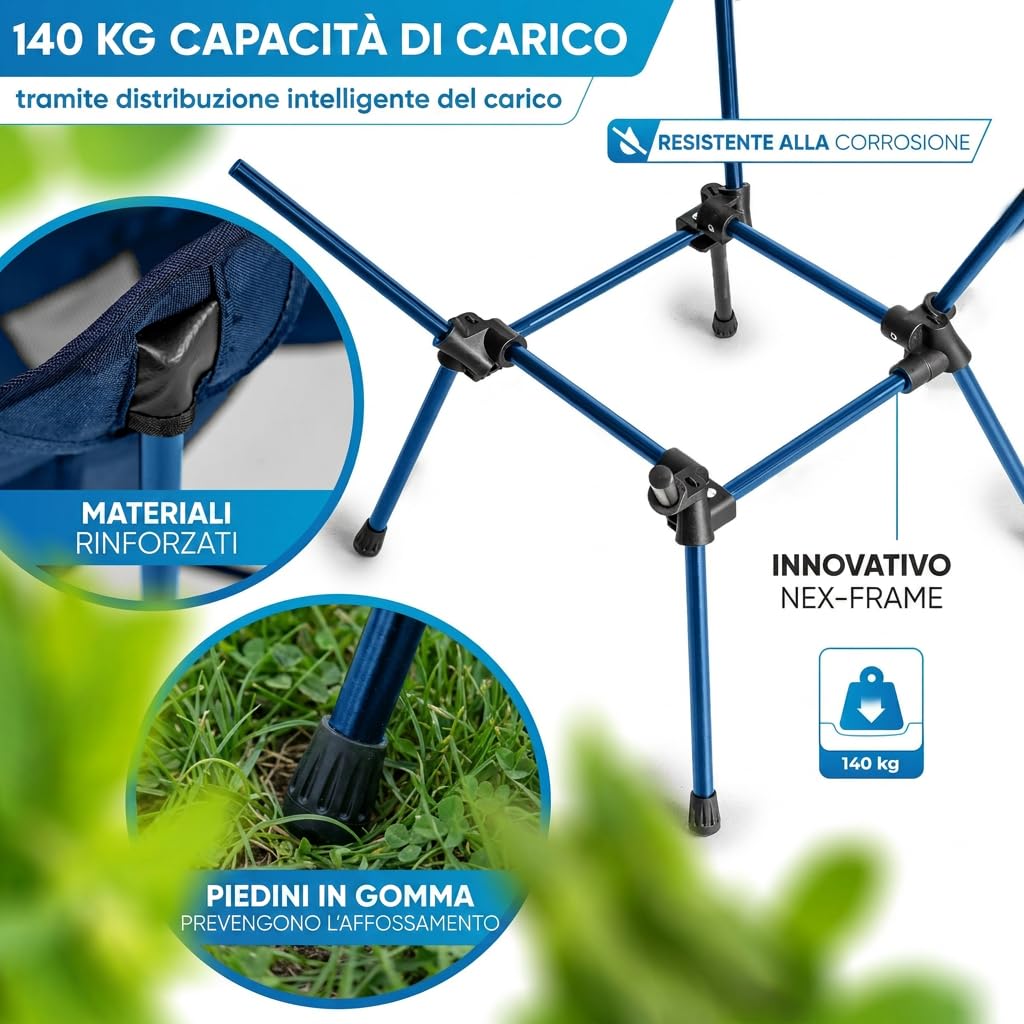 NORDMUT® Sedia da campeggio compatta e ultraleggera – con portata fino a 150 kg – Sedia pieghevole leggera in alluminio per campeggio, outdoor e festival (Blu 1x)
