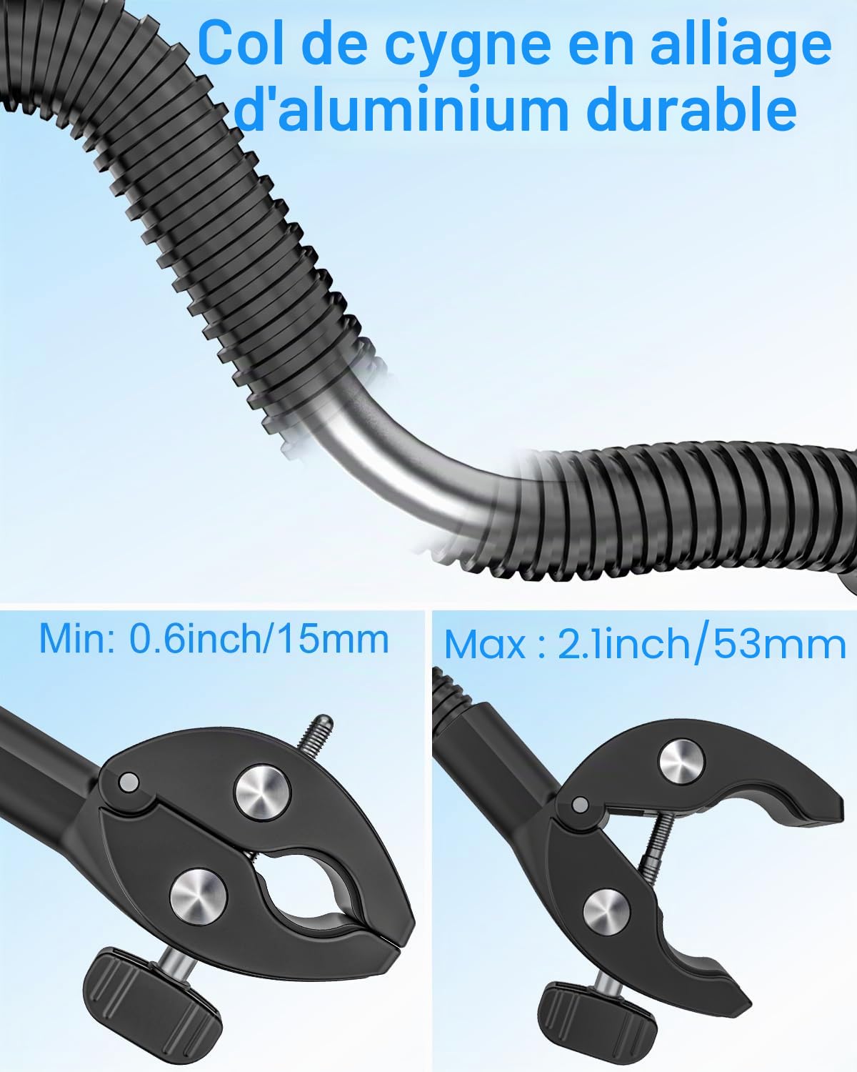 Support de tablette col de cygne pour fauteuil roulant, poussette, bateau, support de micro, tapis de course, vélo d'intérieur, collier de serrage de guidon de vélo, compatible avec iPad Pro