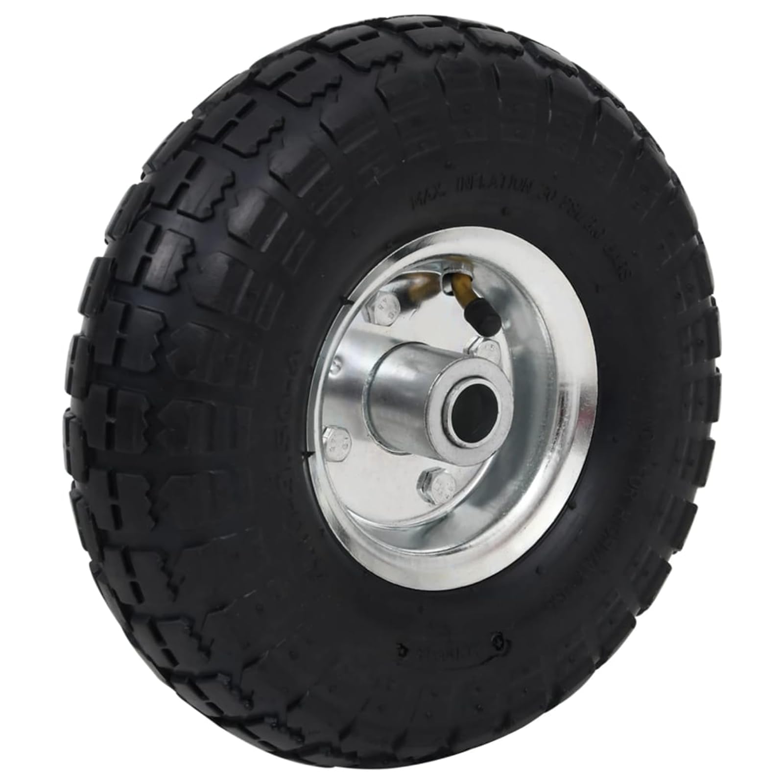 Pannensichere Karren-Ersatzräder, Luftreifen aus Gummi mit Metallfelgen, 260 x 83 mm, schwarz und silbern, für Sackkarren und Transportwagen auf unebenen Böden 142976