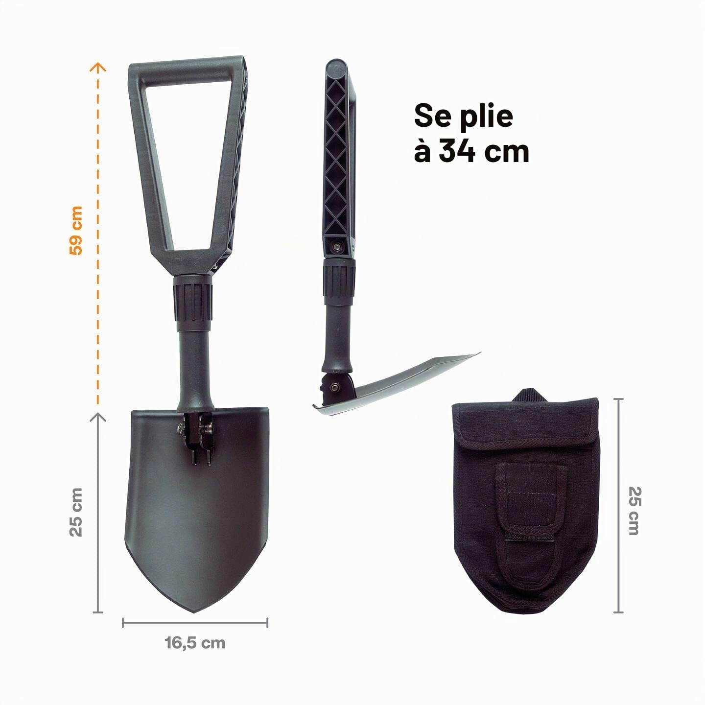 Fiskars 131320 Pelle Pliante poignée en D, Noir, 59 cm