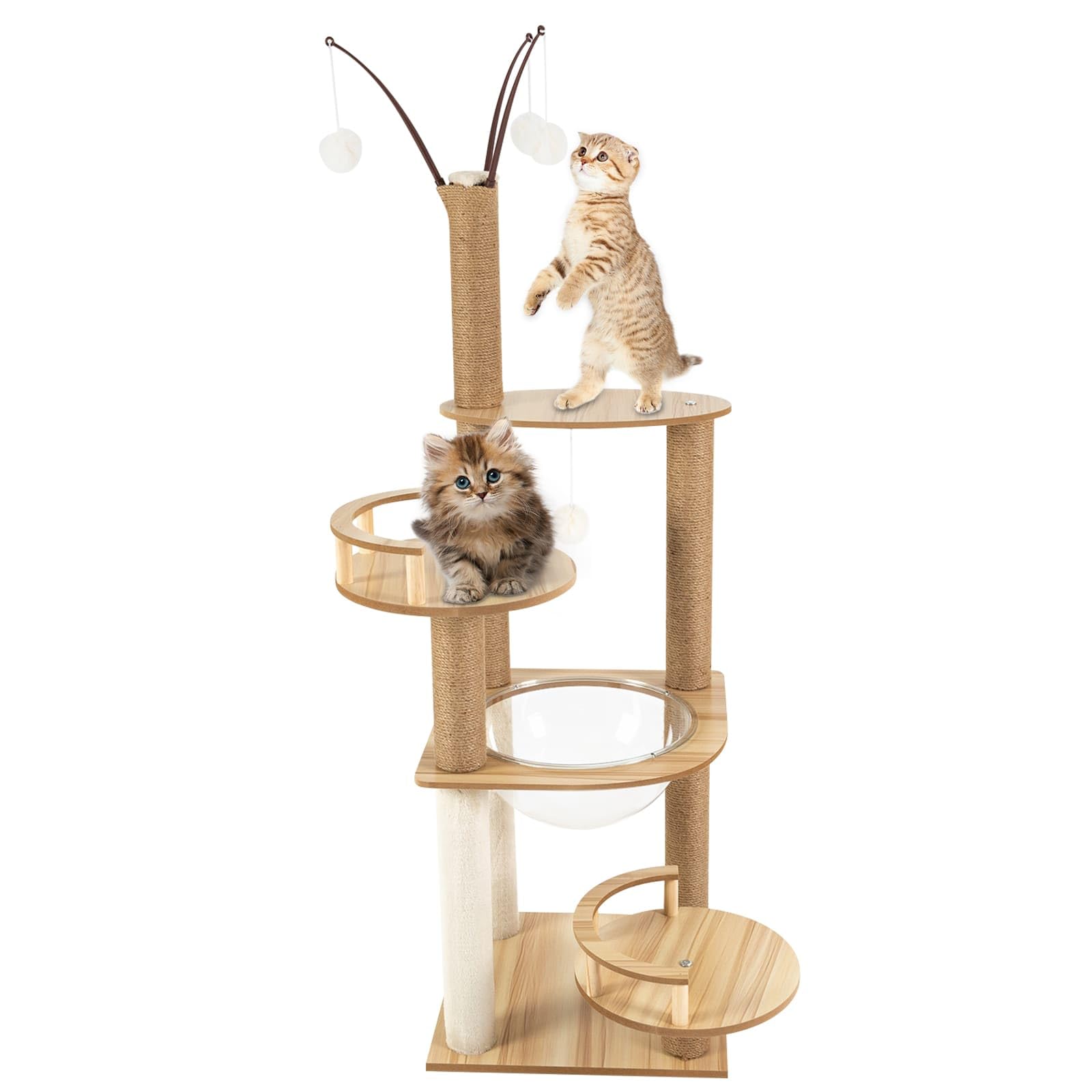 Arbre à Chat Griffoir 4 Niveaux 132 cm, Épaissie et Stable, Poteaux Recouverts de Cordes de Chanvre et Polaire Résistantes aux Griffes