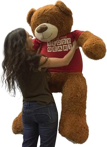 Big Plush Oso de peluche gigante de 5 pies con camiseta Let Me Be Your Teddy Bear de 60 pulgadas, suave, color marrón canela, enorme oso de peluche