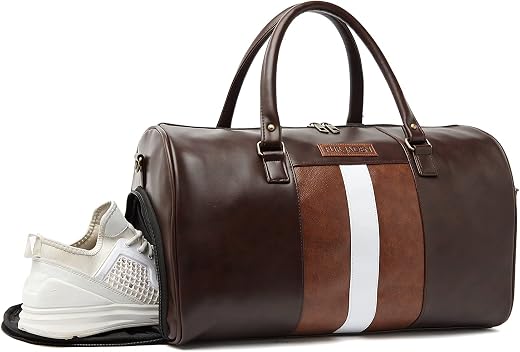 Fur Jaden Weekender Travel Duffle Bag with Separate Shoe/Laundry Compartment for Men &amp; Women Made of Vegan Leather
