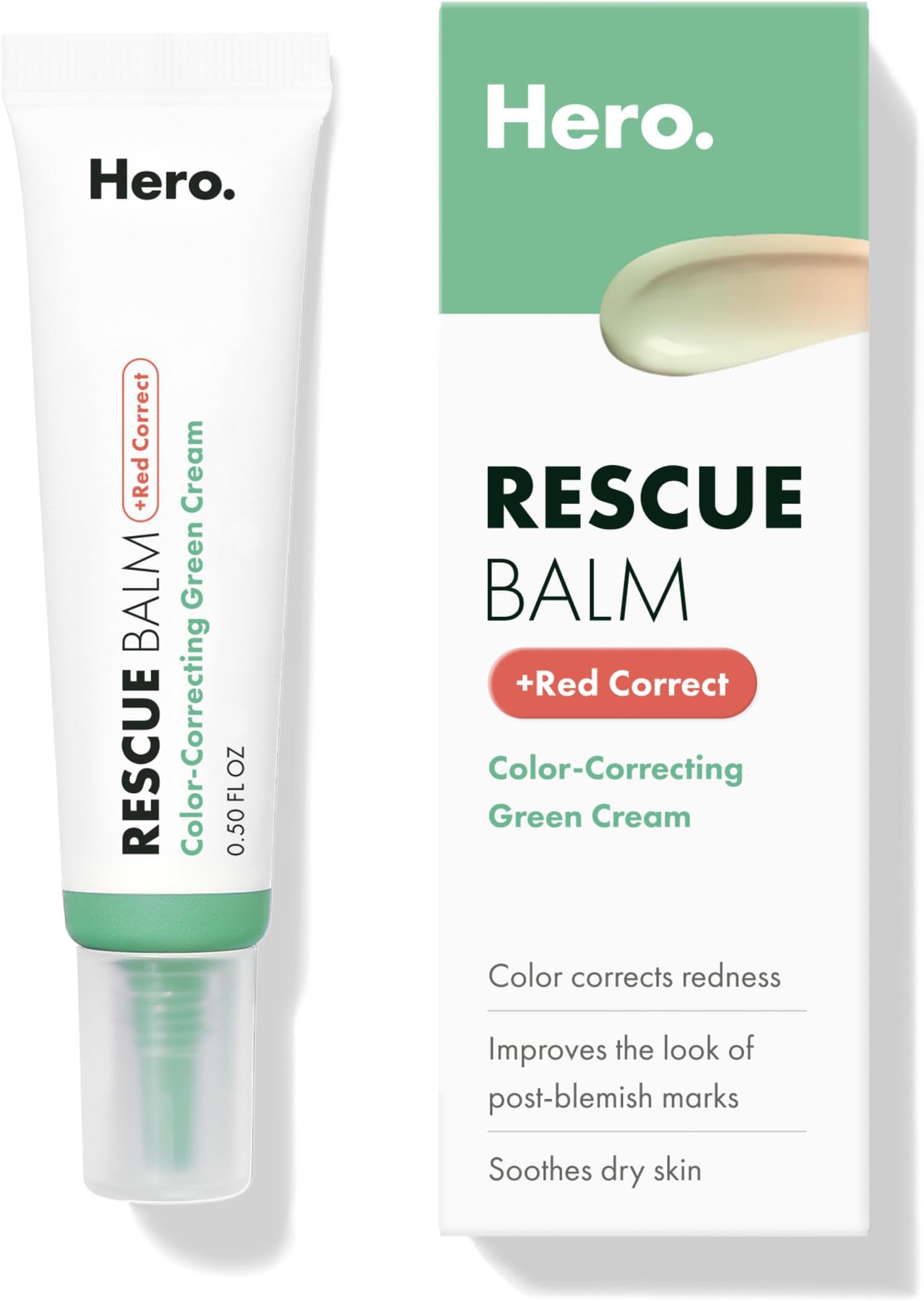 Hero Cosmetics Rescue Balm + Red Correct: Post-Blemish Recovery Cream, Nourishing & Calming, Dermatologist Tested, Vegan (1.69 fl oz)