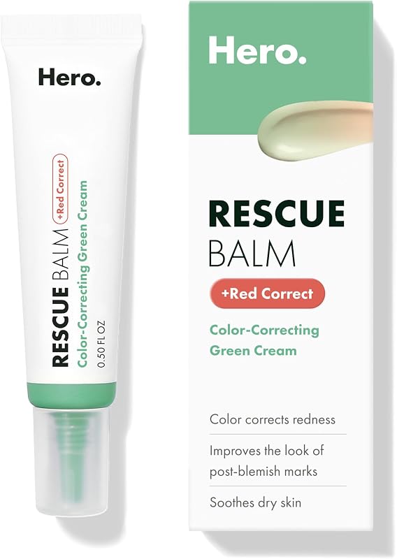 Rescue Balm + Red Correct: Post-Blemish Recovery Cream, Nourishing & Calming, Dermatologist Tested, Vegan (1.69 fl oz) | Improves Redness & Post-Blemish Marks; Color-Correcting Green Cream; Long-Lasting Hydration; Dermatologist Tested