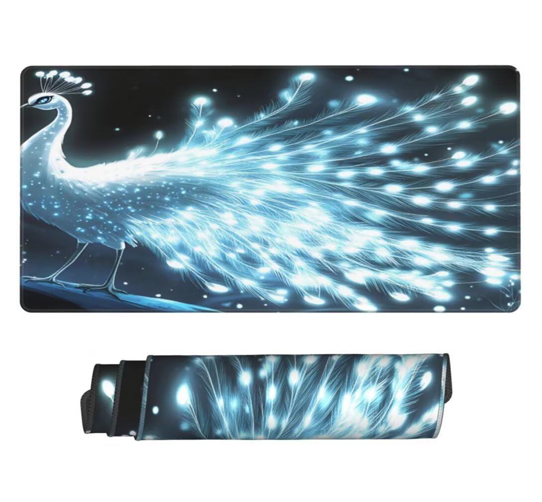 Alfombrilla Raton XXL 1000 x 500 x 3 mm, Mouse Pad Grande Gaming, Alfombrilla de Raton Pavo Real Blanco Mousepad Lavable Desk Mat para Juegos Y Oficina, Impermeable y Antideslizante (Pájaro) -MP1581