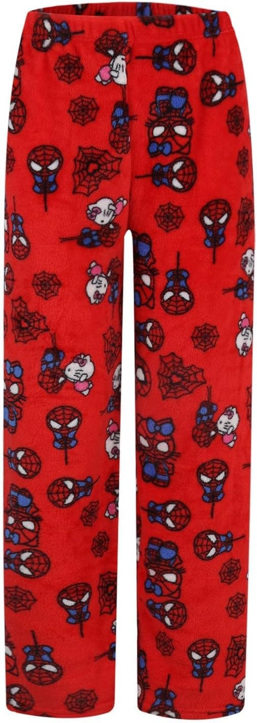 Cartoon Pajamas Pants for Women Girls Cute Cat Print Flannel Sleep Bottoms Halloween Christmas Sleepwear