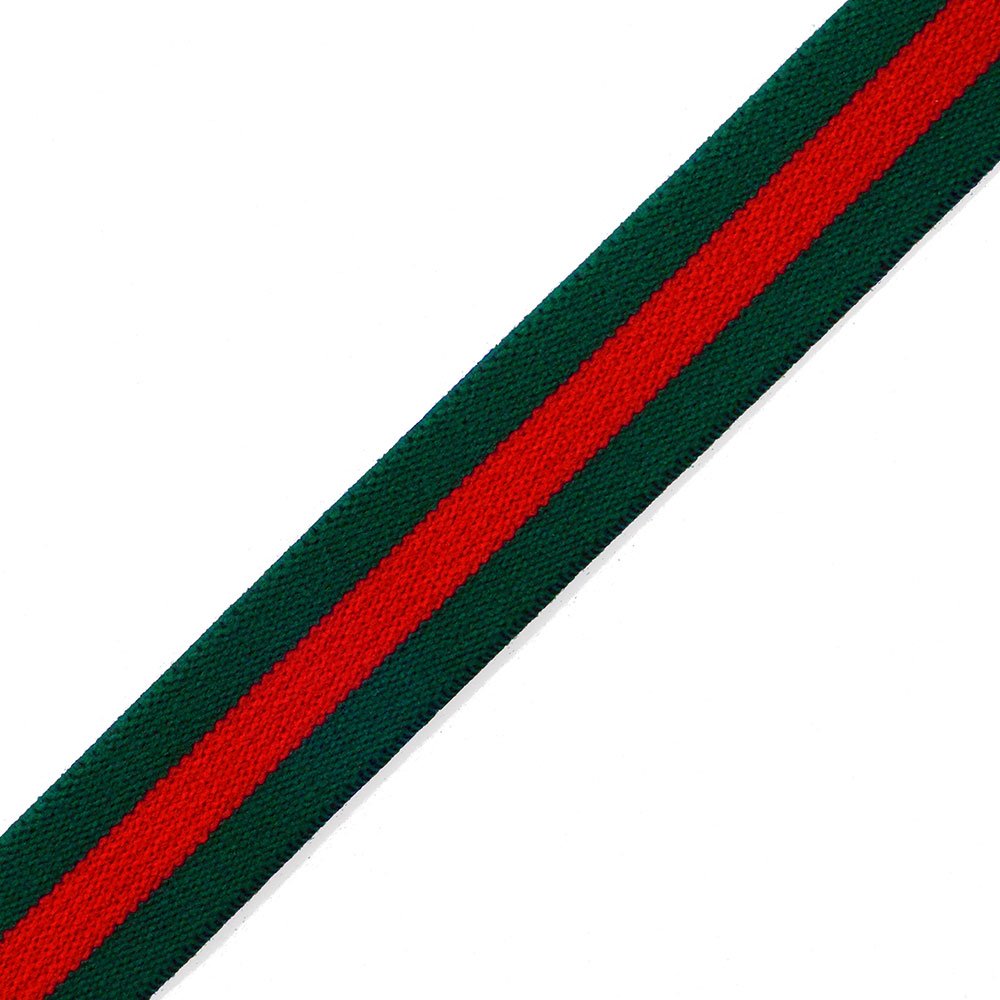 1" (25mm) Elastic Stretch Ribbon Trim by 2-Yards, Green/Red, TR-11419