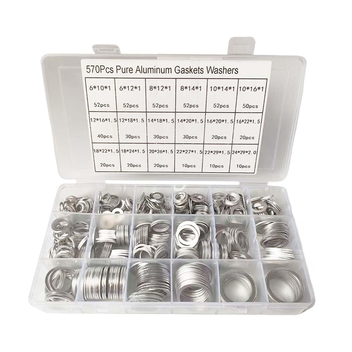 570-Piece Aluminum Oil Drain Plug Crush Washer Assortment Set (18 Metric Sizes)