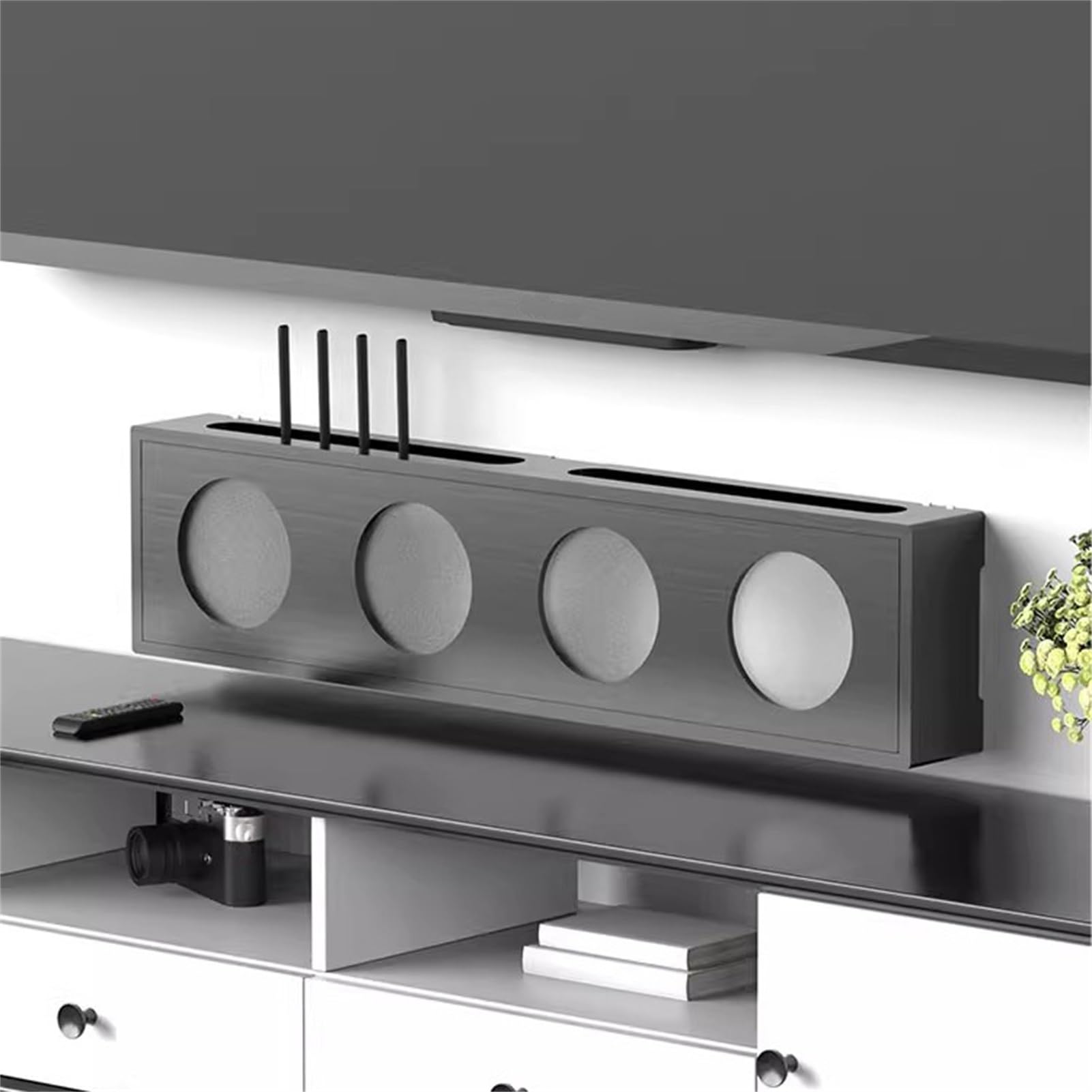 Elegante caja de almacenamiento de madera para enrutador Wi-Fi y dispositivos multimedia, nizer de pared con puerta acrílica esmerilada, ideal para soportes de TV, consolas, DVD y mandos a distancia