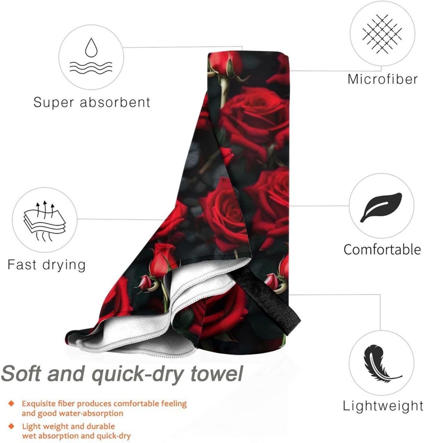 Rose Flower Quick Drying Bath Towel,Microfibre Soft Large Bath Towel,Highly Absorbent Dry Quickly Bath Sheet
