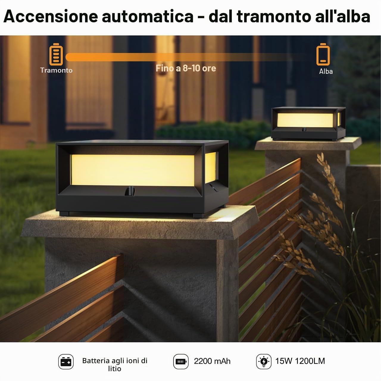 Lampada Solare da Esterno per Pilastro, Lampioni da Giardino Esterno Solari con Telecomando, 5400mAh & 3 Colore, IP65 Impermeabile Lampione da Giardino in Alluminio, Nero
