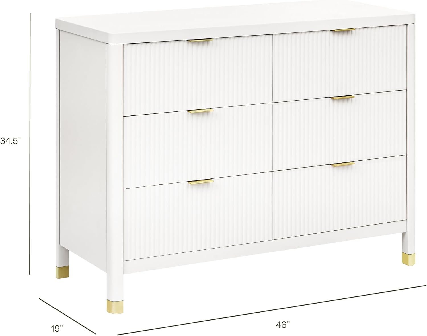 Namesake Brimsley Tambour 6-Drawer Assembled Dresser in Warm White, Gold Drawer Pulls