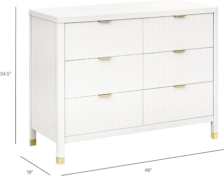 Namesake Brimsley Tambour 6-Drawer Assembled Dresser (46) in Warm White, Gold Drawer Pulls, Greenguard Gold Certified