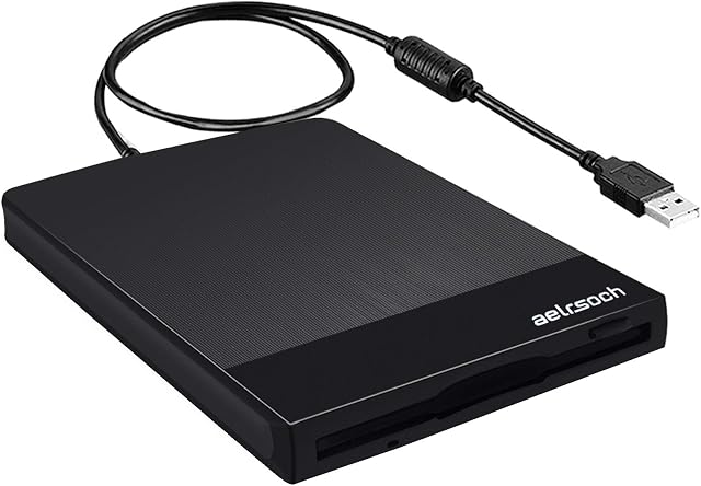 aelrsoch External Floppy Disk Drive, USB Floppy Disk Reader 1.44 MB FDD Portable, 3.5 inch External Floppy Drive Suitable for PC Windows 2000 / XP / 7/8, Plug and Play