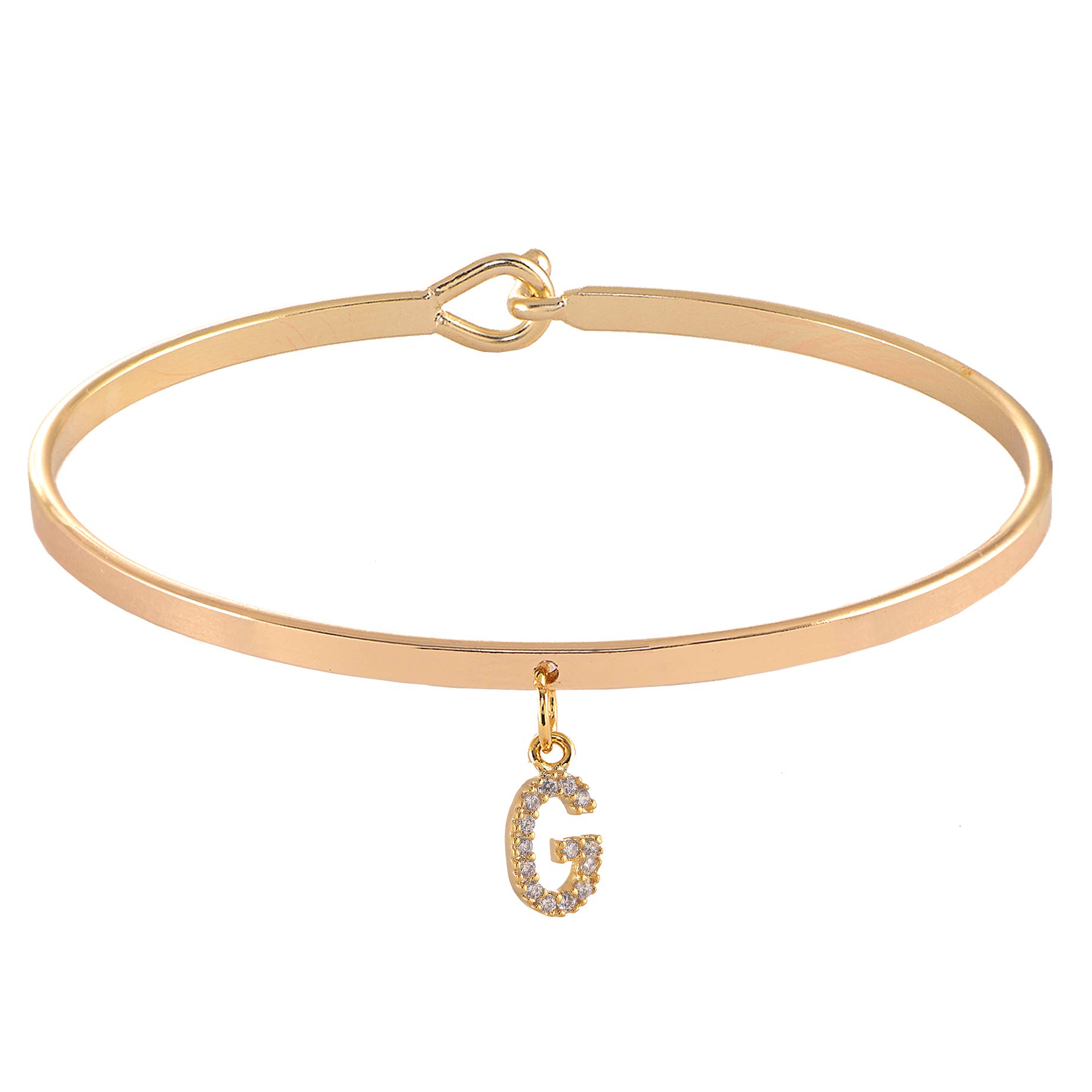 Spinningdaisy Dangling Crystal Initial Charm Cuff Bracelet (G Gold)