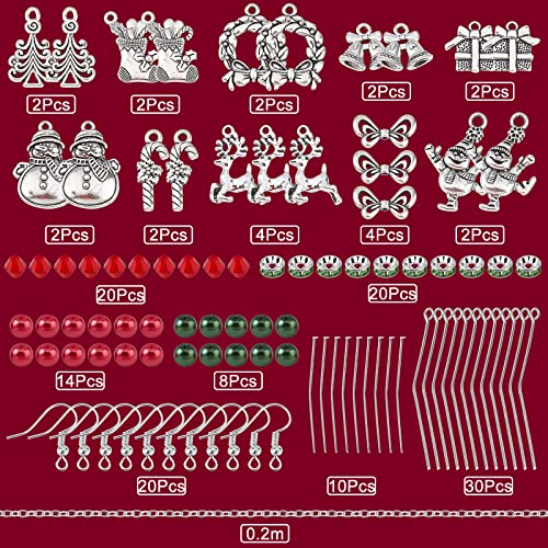 SUNNYCLUE 1 Box DIY 10 works Christmas Charms Snowman Charms Earring Making kit Candy Cane for jewellery Making Reindeer Wreath Gift Box Jingle Bell Christmas Tree Pendants Instruction - Image 2