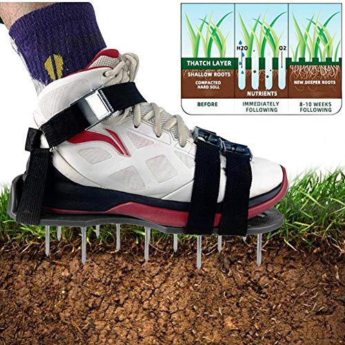 Lawn Aerator Shoes with Spikes, Heavy Duty Adjustable Straps with Buckles, Lawn Roots Grass, Walk Around Garden, Allow The Grass to Breathe