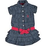 U.S. Polo Assn. Little Girls' Denim Leopard Print Tiered Ruffle Dress