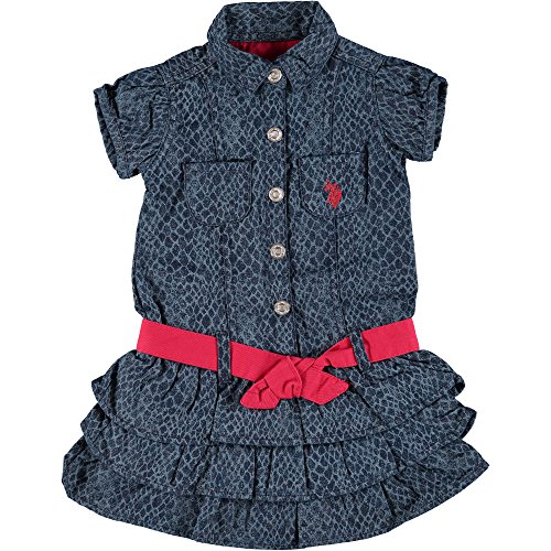 U.S. Polo Assn. Little Girls' Denim Leopard Print Tiered Ruffle Dress