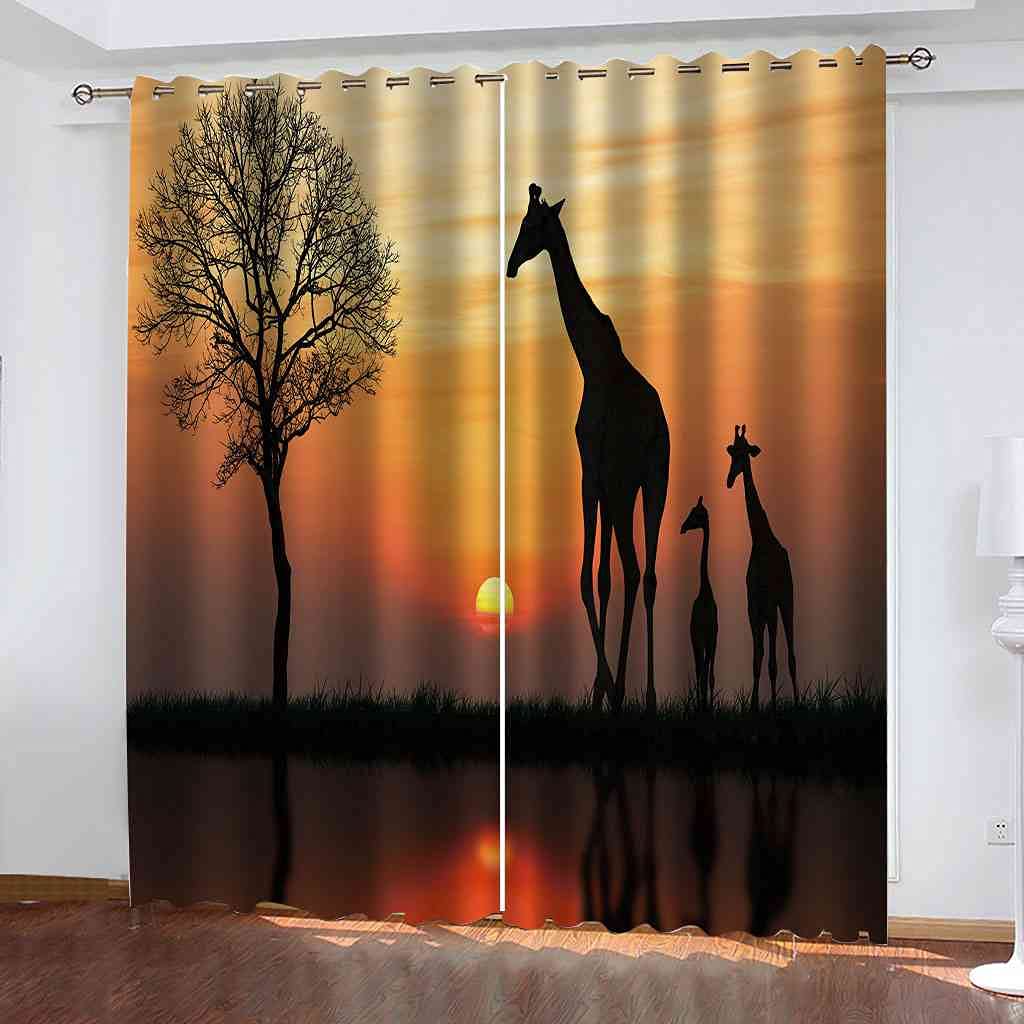 Rideau occultant girafe 3D contre la chaleur et la lumière dans la chambre