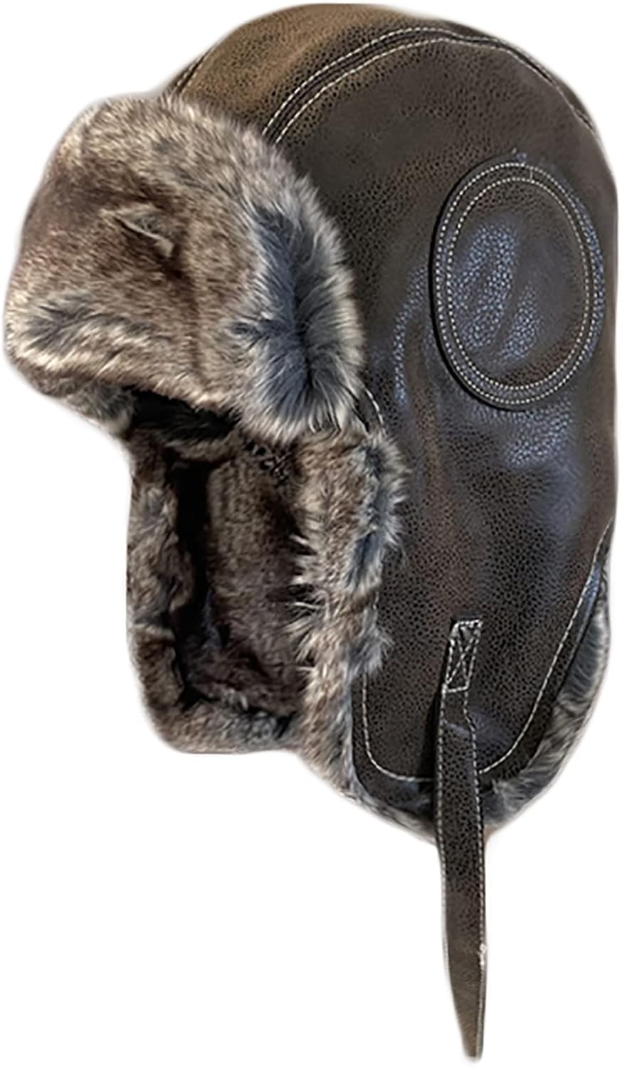 Unisex Bomber Hat Faux Leather Aviator Hat Winter Warm Russian Ushanka Trooper Trapper Hat Winter