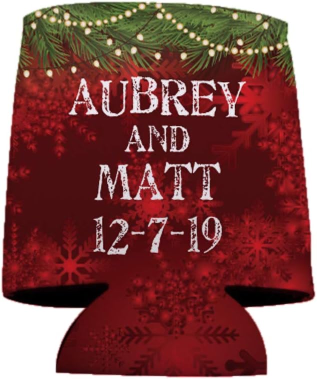 VictoryStore Custom Winter Wedding Can Coolers – “I Got Lit at the [Custom Name] Wedding” – Personalized Can Coolies Set of 25 – 16 oz Foam Beverage Sleeves, White Snow Design