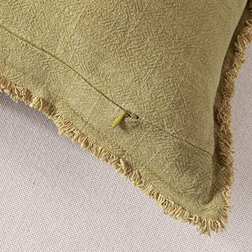 Atlinia Linen Fringed Cushion Cover 20 X 20 Soft Linen Pillow Cover Decorative Throw Pillow Cover For Couch Sofa Bed And Outdoor Olive Pillow Cover #TOP6