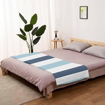 Flannel Fleece Blanket 32 x 47, Blue Aqua Striped Microfiber Cozy Soft Throws for Women, Farmhouse Stripe Art Lightweight Throw Blankets for Couch, Sofa, Bed, Living Room, Bedroom