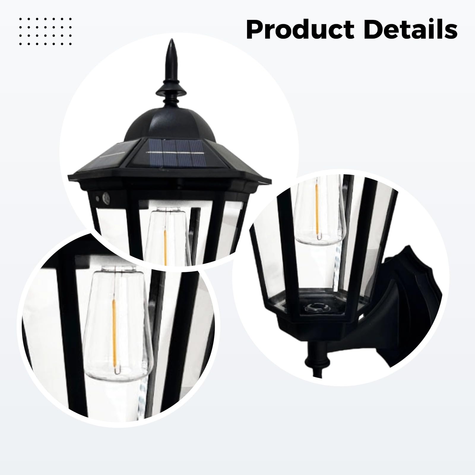Zewnętrzna lampa ścienna z odlewu aluminiowego, solarna i wodoodporna, czarny filament wolframowy, romb w stylu chińskim 20 x 35 cm, do willi, ogrodu, patio