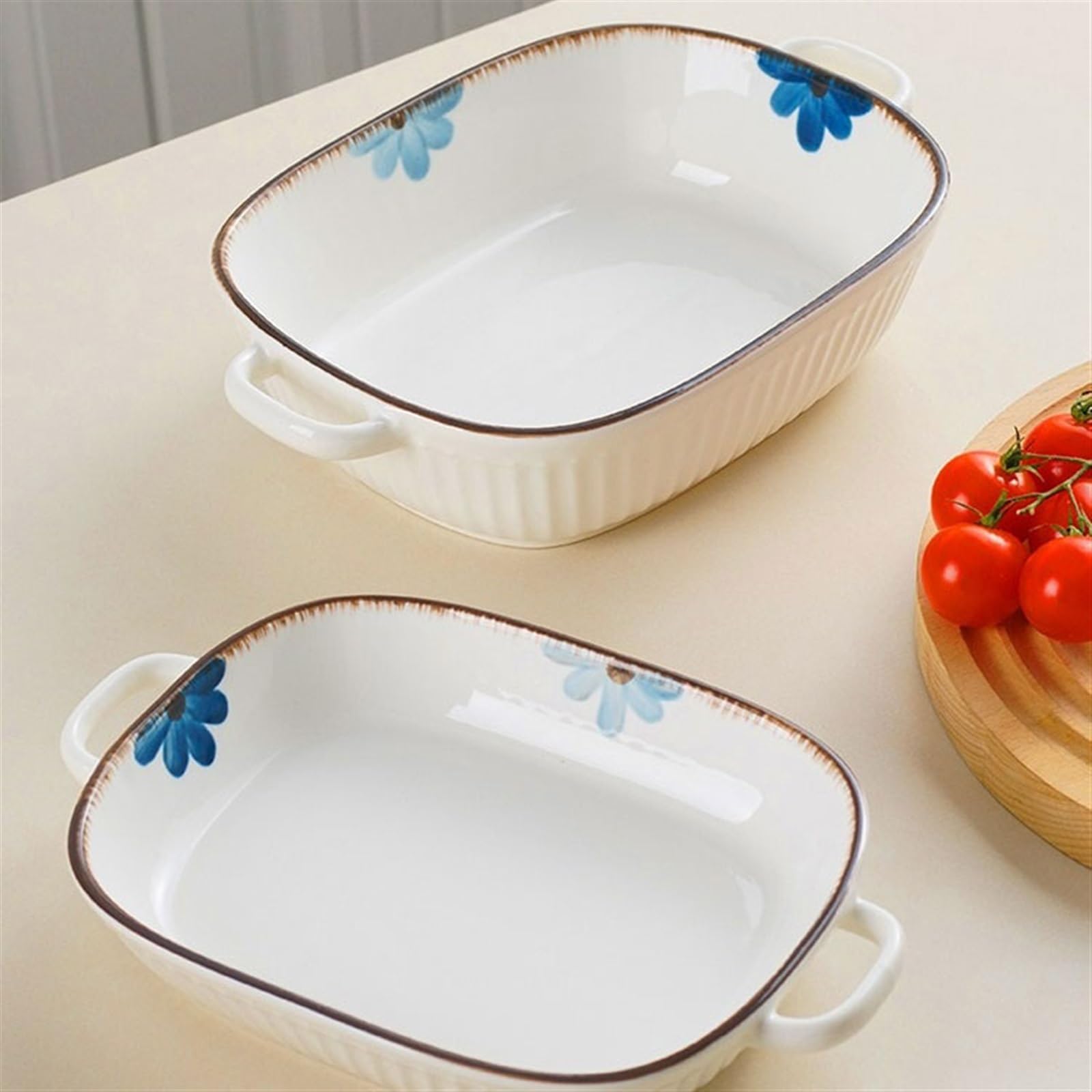 Auflaufform Doppelohr-Auflaufform, Keramikplatte, Mikrowellen-Heizplatte, Haushalts-Backschüssel mit Verbrühschutz, große, breite Spaghetti-Schüssel Backform(21cm)