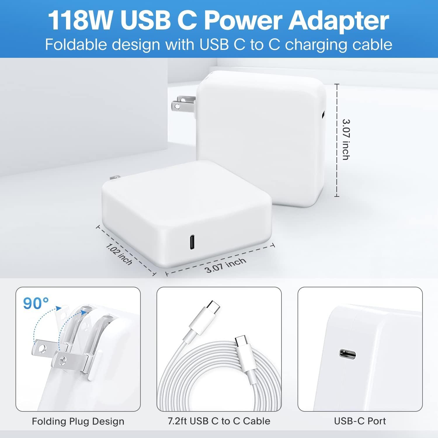 Mac Book Pro Charger-118W USB C Fast Charger Power Adapter Compatible with MacBook Pro/MacBook Air 16 15 14 13 Inch, M1 M2 M3 M4 M5, New iPad Pro and All USB C Device, 6.6ft Charge Cable - Image 8