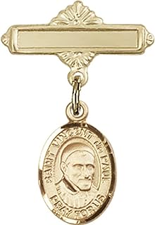 14kt Yellow Gold Baby Badge with St. Vincent de Paul Charm and Polished Badge Pin 1 X 5/8 inches