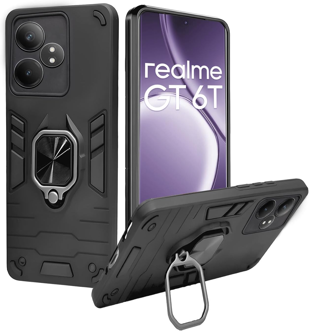 TAUYN Funda Para Realme GT 6 / Realme GT 6T, Ultradelgado Premium PU Cuero Atrás Case, Marco De Silicona Suave, Anti-choques Antiarañazos Bumper Cover Carcasa - Negro