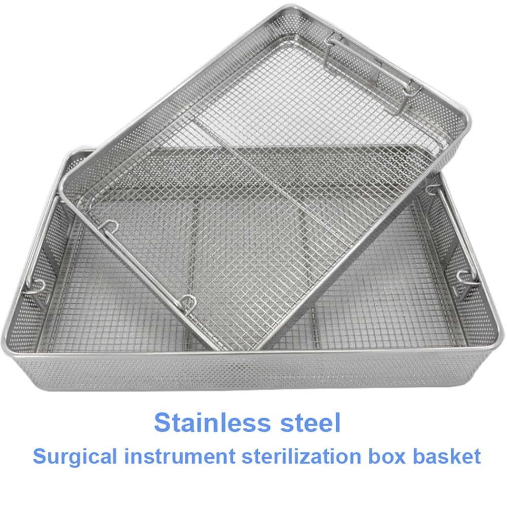 Cesta de esterilización de Acero Inoxidable, cestas de Malla Perforada, Bandeja de Malla de Alambre, Bandeja de esterilización, Instrumento para Almacenamiento esterilizado(45 * 25 * 7cm)