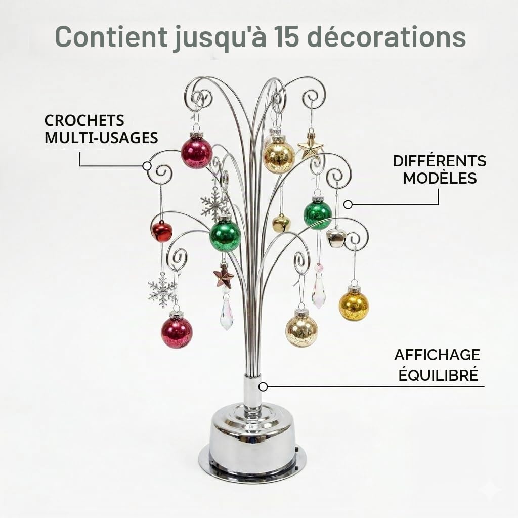 HOHIYA Support Métal Suspendu 42,5 cm pour Ornements Noël et Verre | Support en métal chromé avec crochets pour boules de Noël, plantes aériennes et terrariums idéal décoration maison et mariage