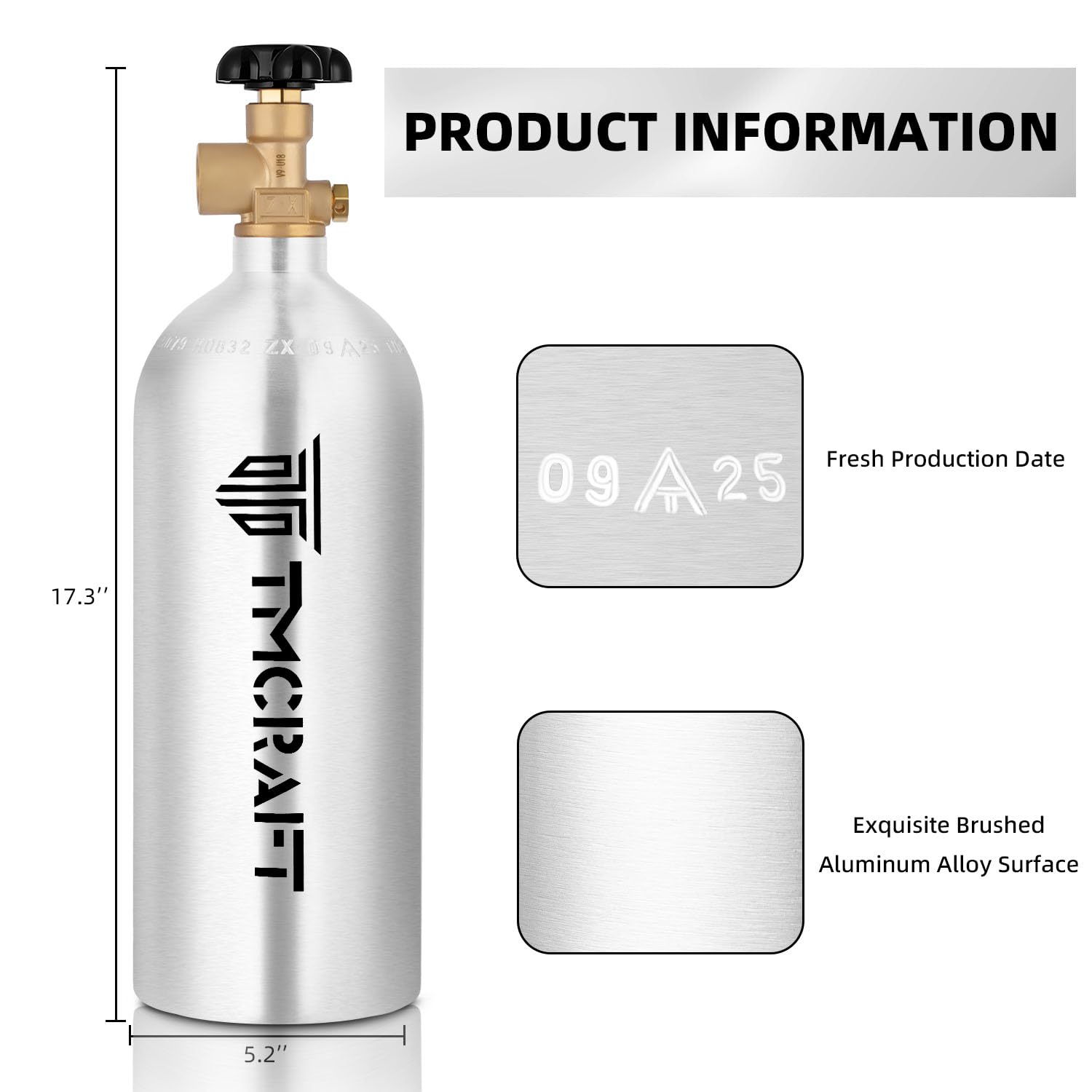 TMCRAFT 15 Cu.Ft DOT Nitrogen Cylinder, Aluminum Alloy, CGA-580
