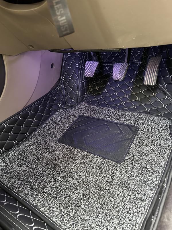 Image of Auto Fusion Premium 7d Car Mats Compatible with Toyota Fortuner 2017-2024 | Luxury Double Stitched 7 Layer Protection Car Floor Tray Mats | Waterproof and Washable | Black with Silver Stitching